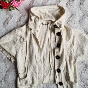 Rubbish‎ Mock Neck Cotton Blend Big Button Drawstring Cardigan Size S